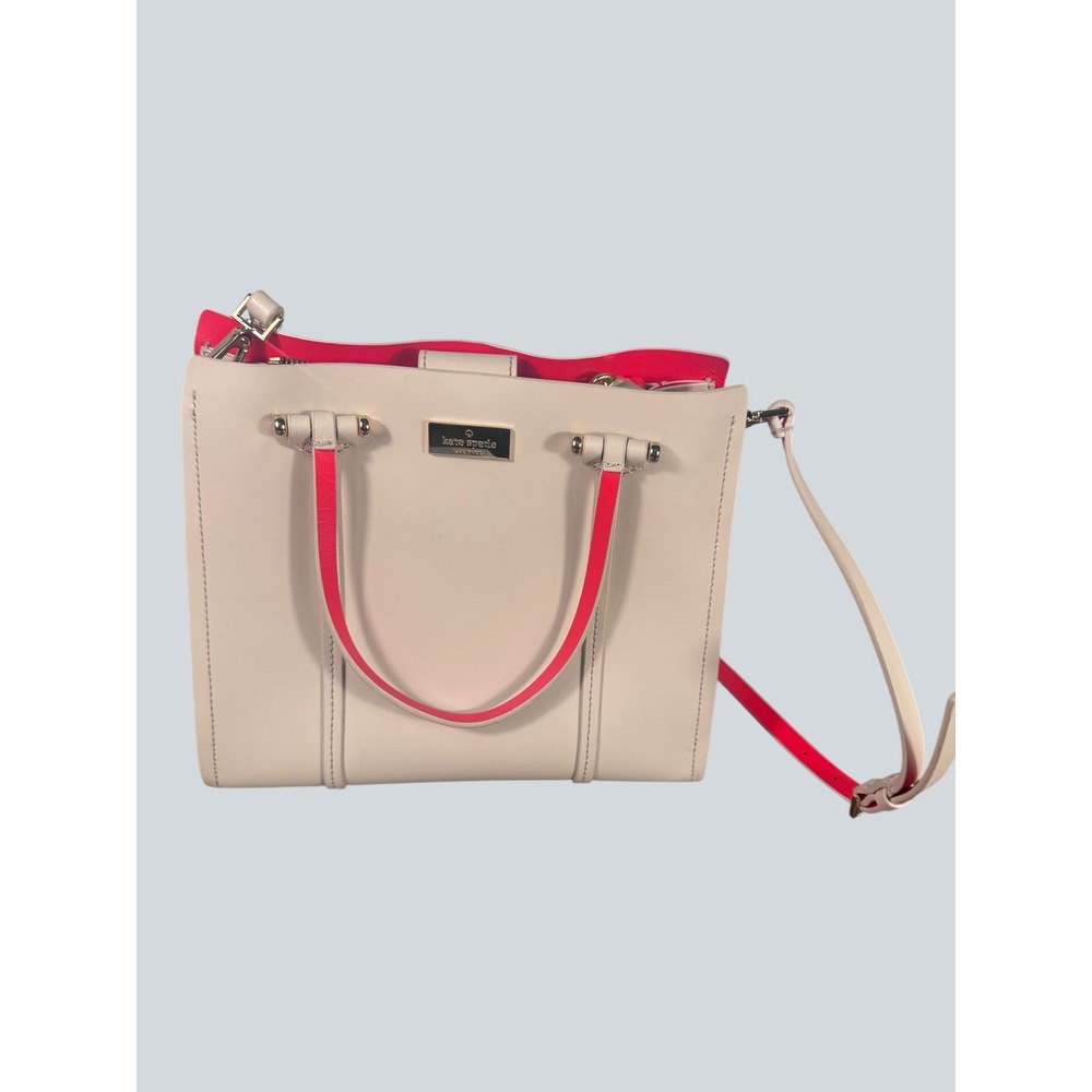 Kate Spade Small Leather Tote Crossbody Bag Cream w/‎ Pink Interior Strap